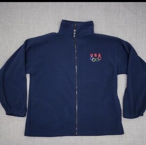 Vintage USA Olympic Navy Blue  Zip Up Fleece Jacket. Made in USA Large